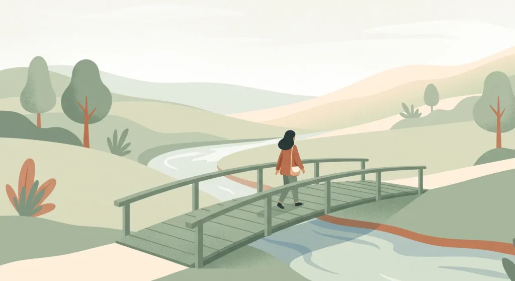 Una persona attraversa un ponte, metafora dei momenti di passaggio della vita