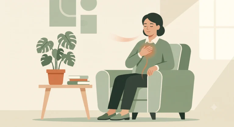 Psicologia e yoga: persona seduta in poltrona in un momento di respiro consapevole